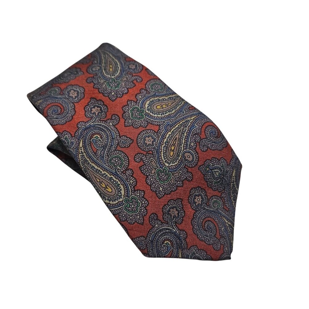 Vintage Liberty Of London Paisley Silk & Wool Blend Tie Red & Blue‎ Pattern Mens